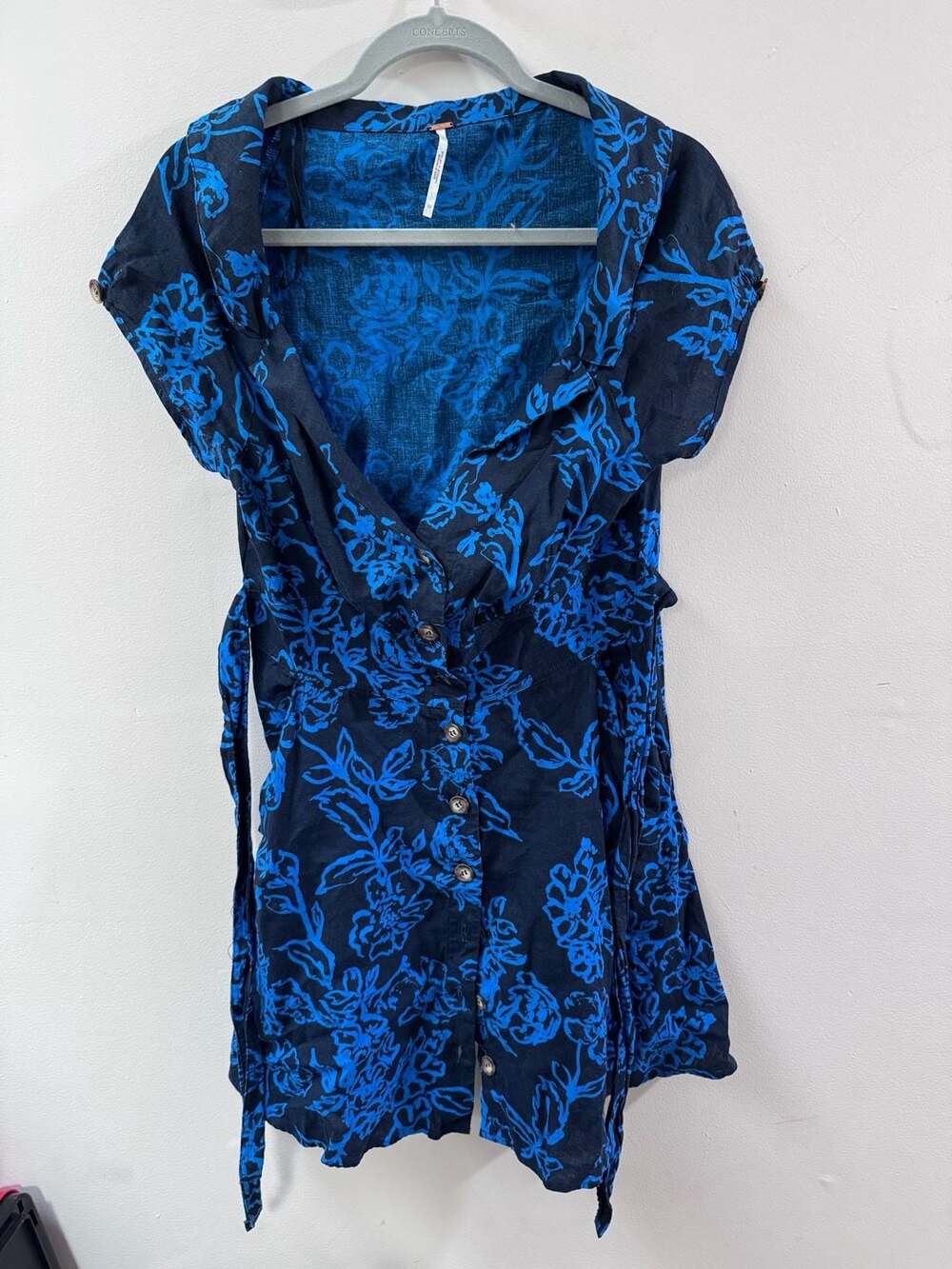 Free People Heartbreaker Blue Floral Button-Front Mini Dress